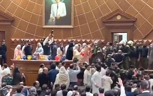 In Pakistan's parliament, the deputy speaker was beaten by Imran's party MPs